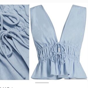 WAYF Nadine Tie-Front Top Dusty Blue